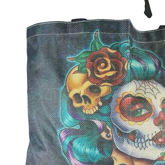 Day of the Dead Sugar Skull Canvas Double Handle Tote Bag - Picture 3 of 3